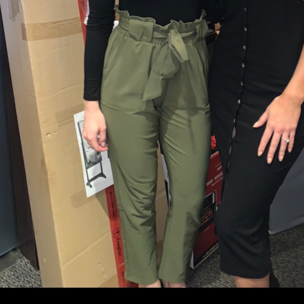 Green paper bag pants